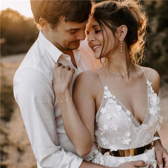 Gold Jewelry Set ,Dainty 14K Gold/Silver Plated Pearl Necklace and Earring Set - Picture 4 of 5